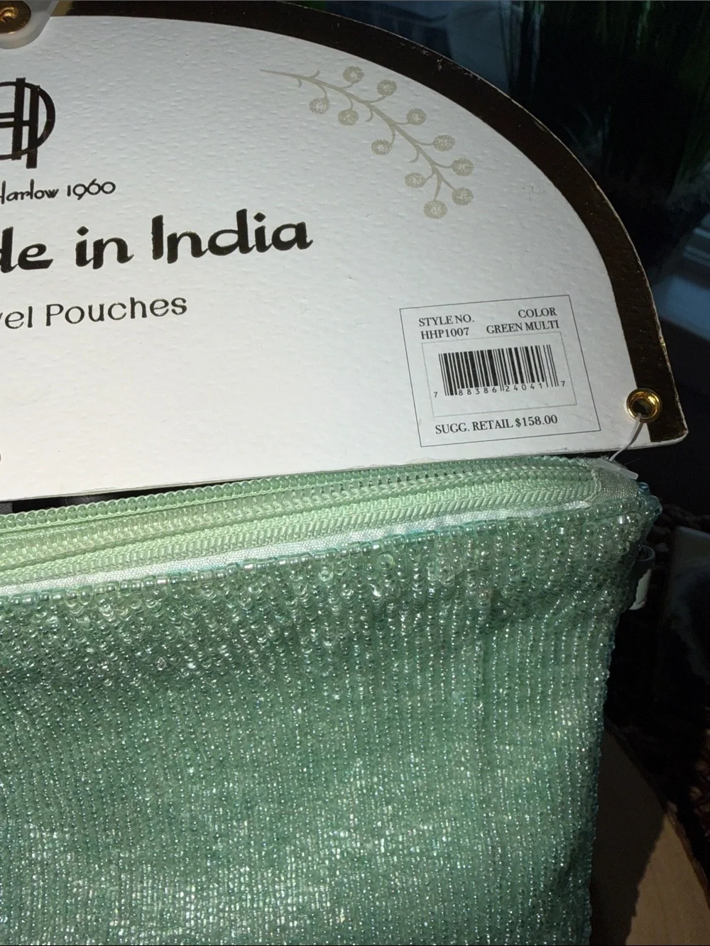 House of Harlow 1960 Beaded Travel Pouch Need A Vacation Green NWT $158